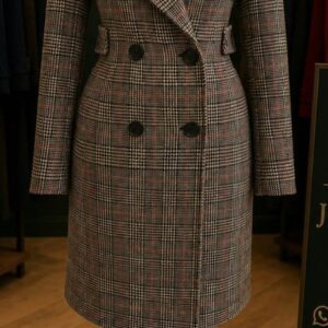 double-breasted plaid wool-blend trench Size 10 Coat